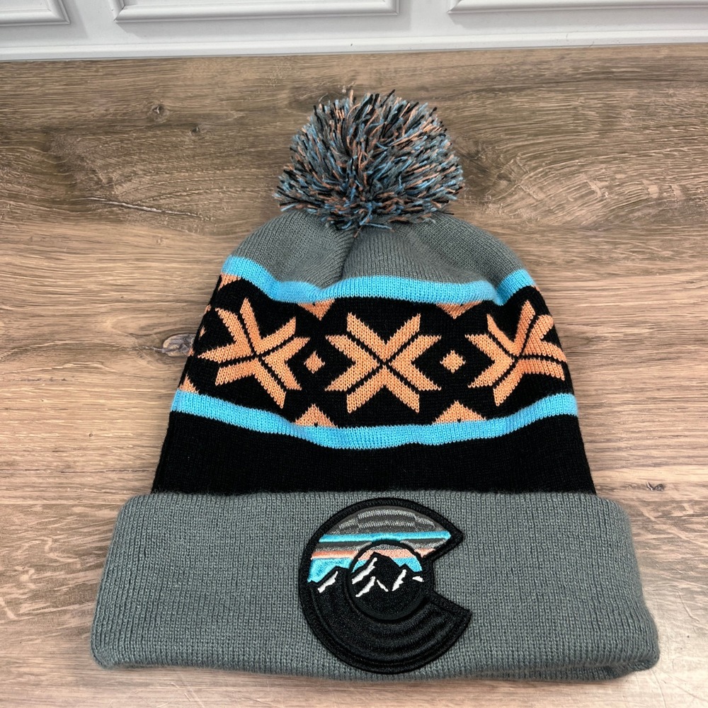 Colorado Limited Beanie Gray Pom Pom Snowflake C Logo Mountain Embroidered